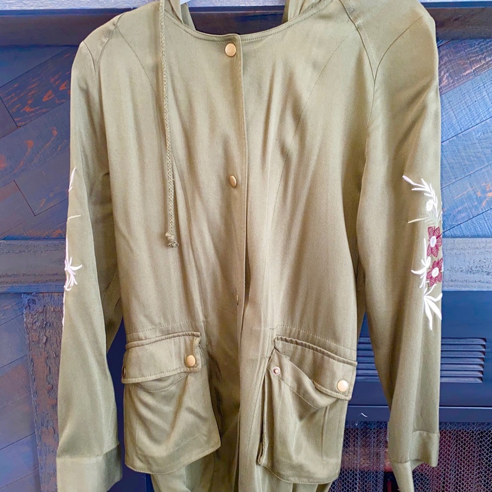 Olive Jacket w/ Floral Detail